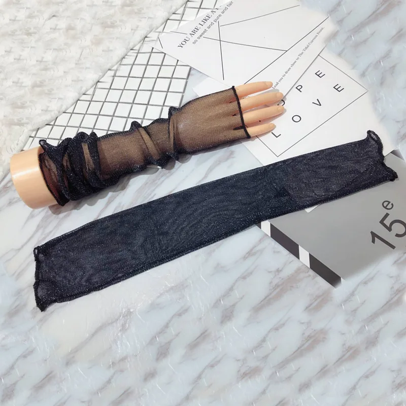Summer Women Sexy Hollow Transparent Sun Protection Drive Breathable Cycling Fingerless Gloves Quick Dry Prom Cosplay Etiquette