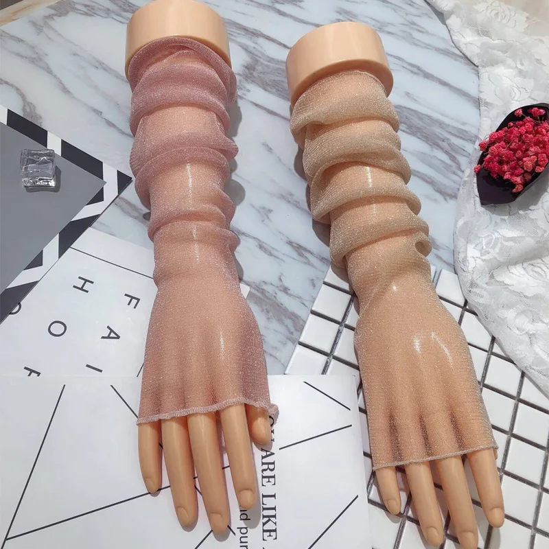 Summer Women Sexy Hollow Transparent Sun Protection Drive Breathable Cycling Fingerless Gloves Quick Dry Prom Cosplay Etiquette