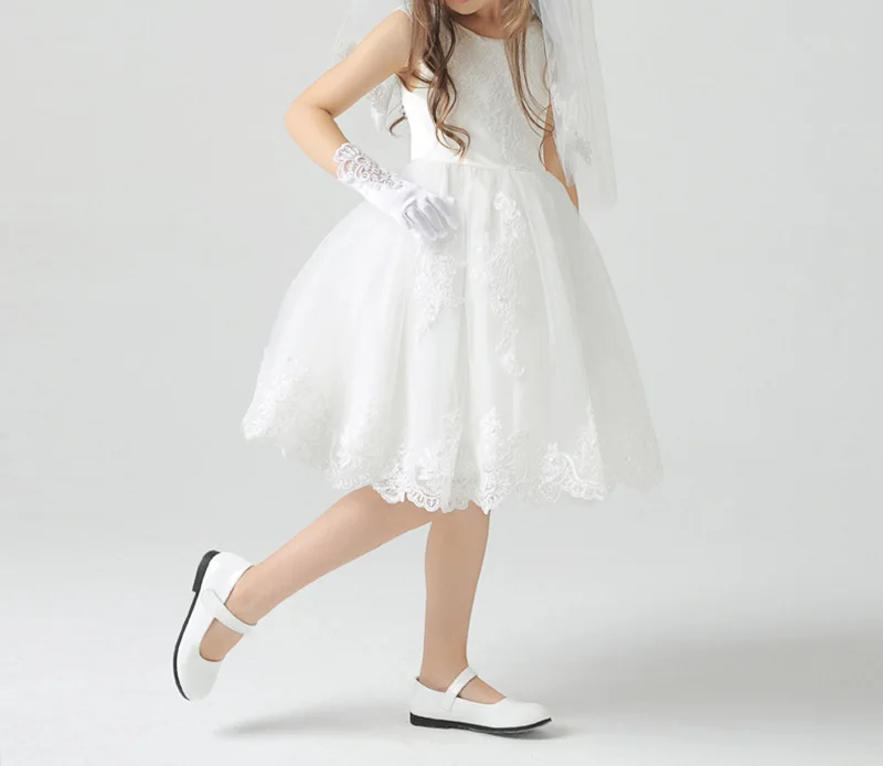 Girl Pearl Short Lace Bow Children Princess Dance Dress Glove Kids White Elastic Spandex Satin Party Formal Etiquette Mitten G79