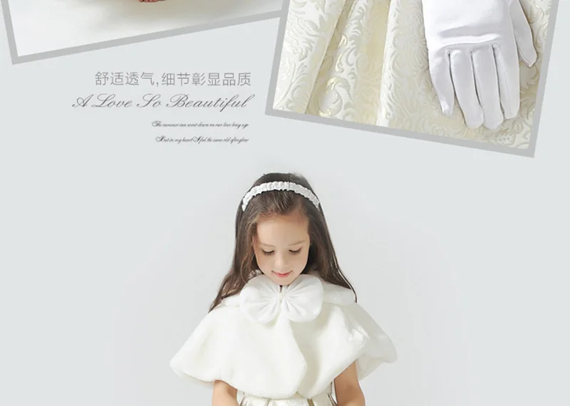Girl Pearl Short Lace Bow Children Princess Dance Dress Glove Kids White Elastic Spandex Satin Party Formal Etiquette Mitten G79