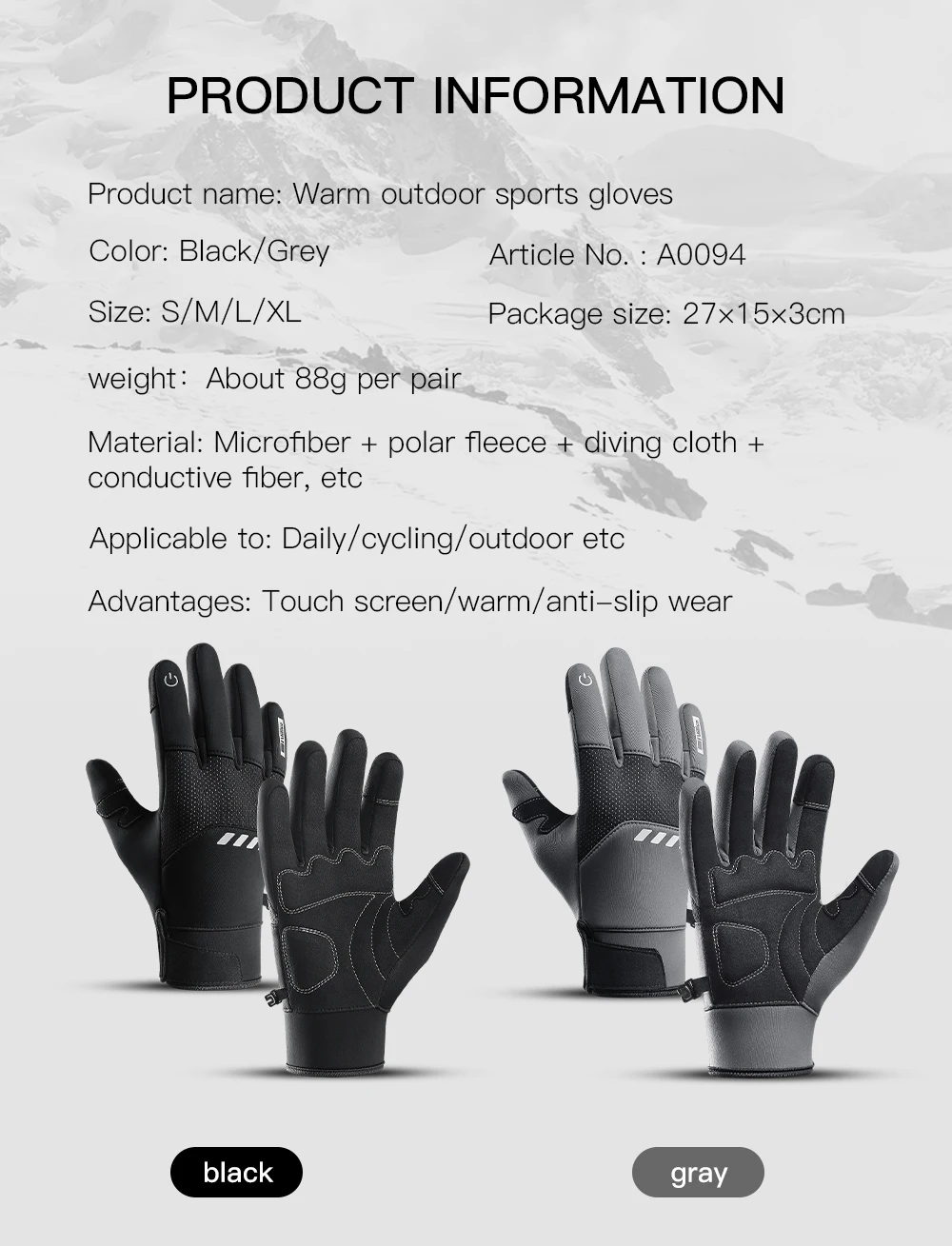 Winter Sports Plus Velvet Warm Gloves For Men And Women Touch Screen Ski Cycling Bicycle Riding Cold-Proof Outdoor Gloves