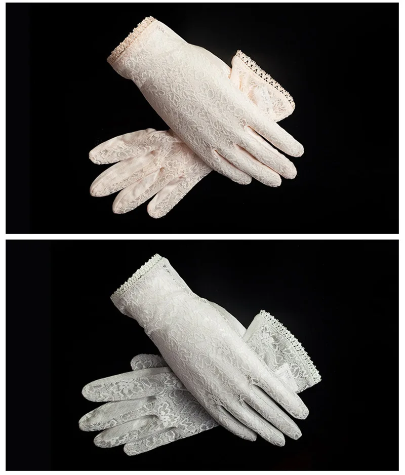 Women Mulberry Silk Sunscreen Touch Screen Sun Glove UV Protection Summer Thin Breathable Driving Flower Lace Sleep Mitten