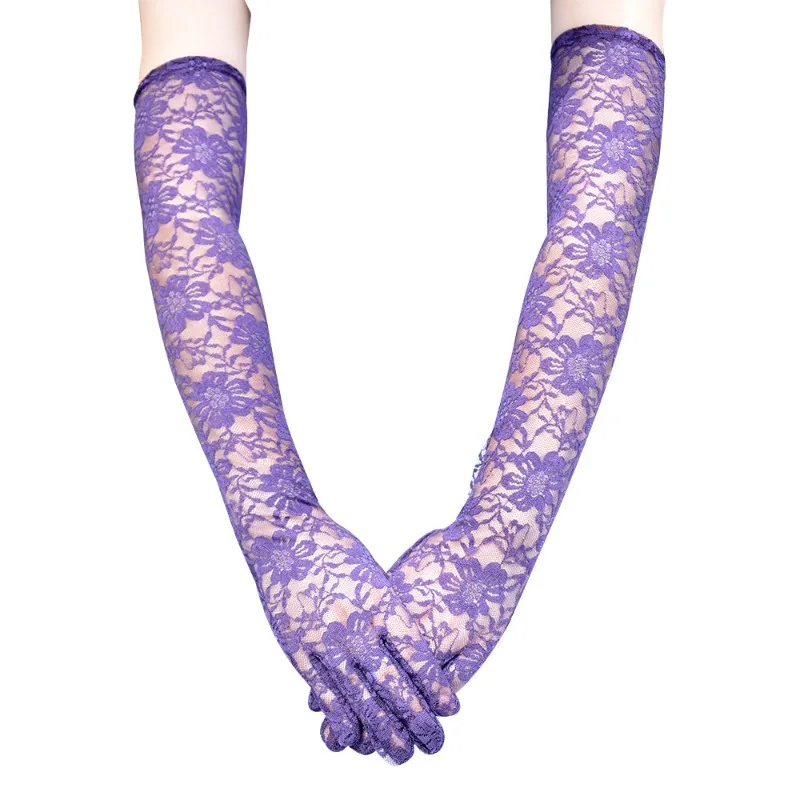 49CM Long Women Sexy Lace Chrysanthemum Gloves Thin Transparent Stage Performance Opera Dance Party Evening Dress Accessories
