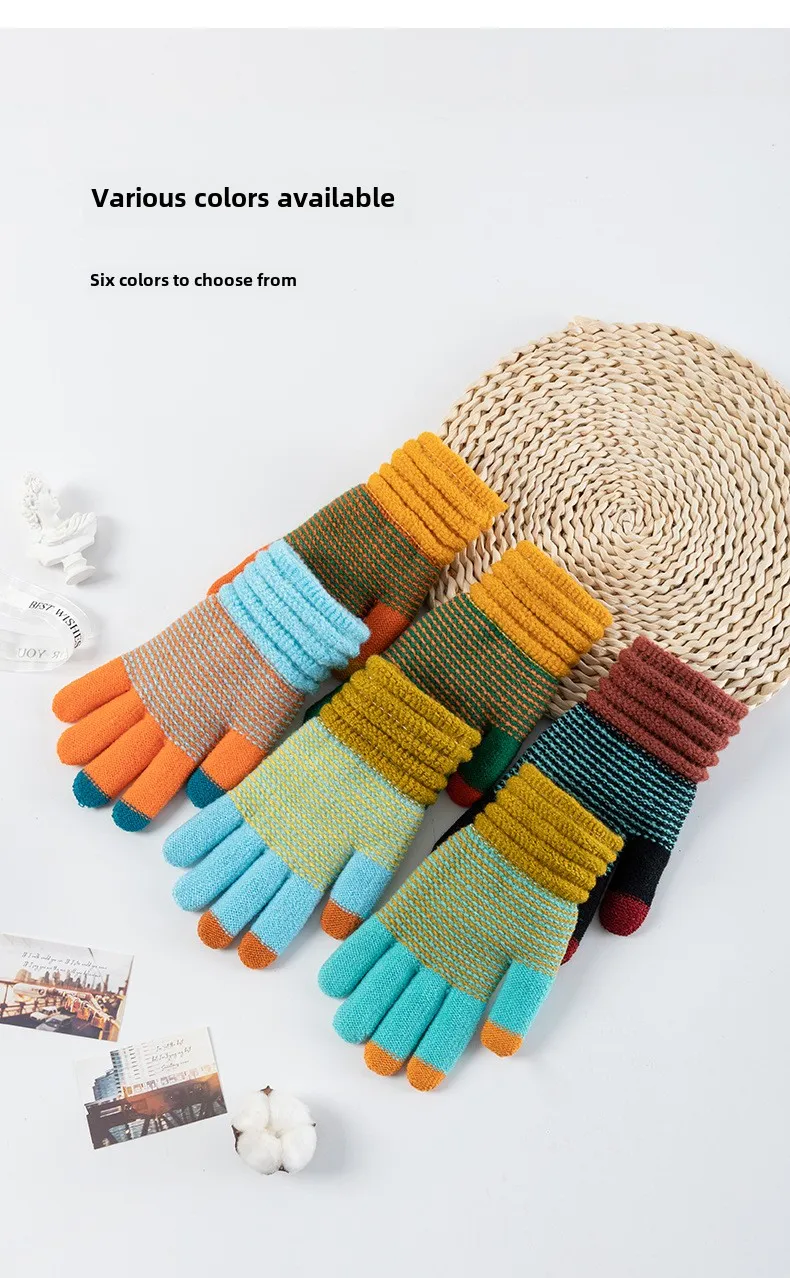 Autumn and Winter Women's Knitted Winter Gloves Cashmere Knitted Women's Warm Thick Gloves Touch Screen Ski Gloves