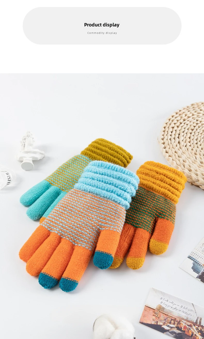 Autumn and Winter Women's Knitted Winter Gloves Cashmere Knitted Women's Warm Thick Gloves Touch Screen Ski Gloves