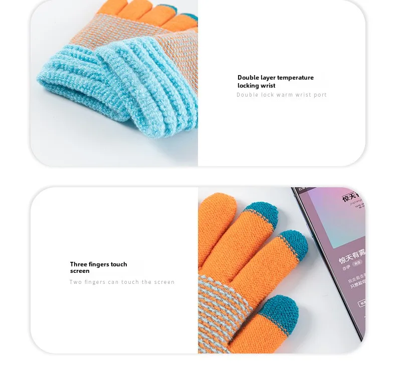 Autumn and Winter Women's Knitted Winter Gloves Cashmere Knitted Women's Warm Thick Gloves Touch Screen Ski Gloves