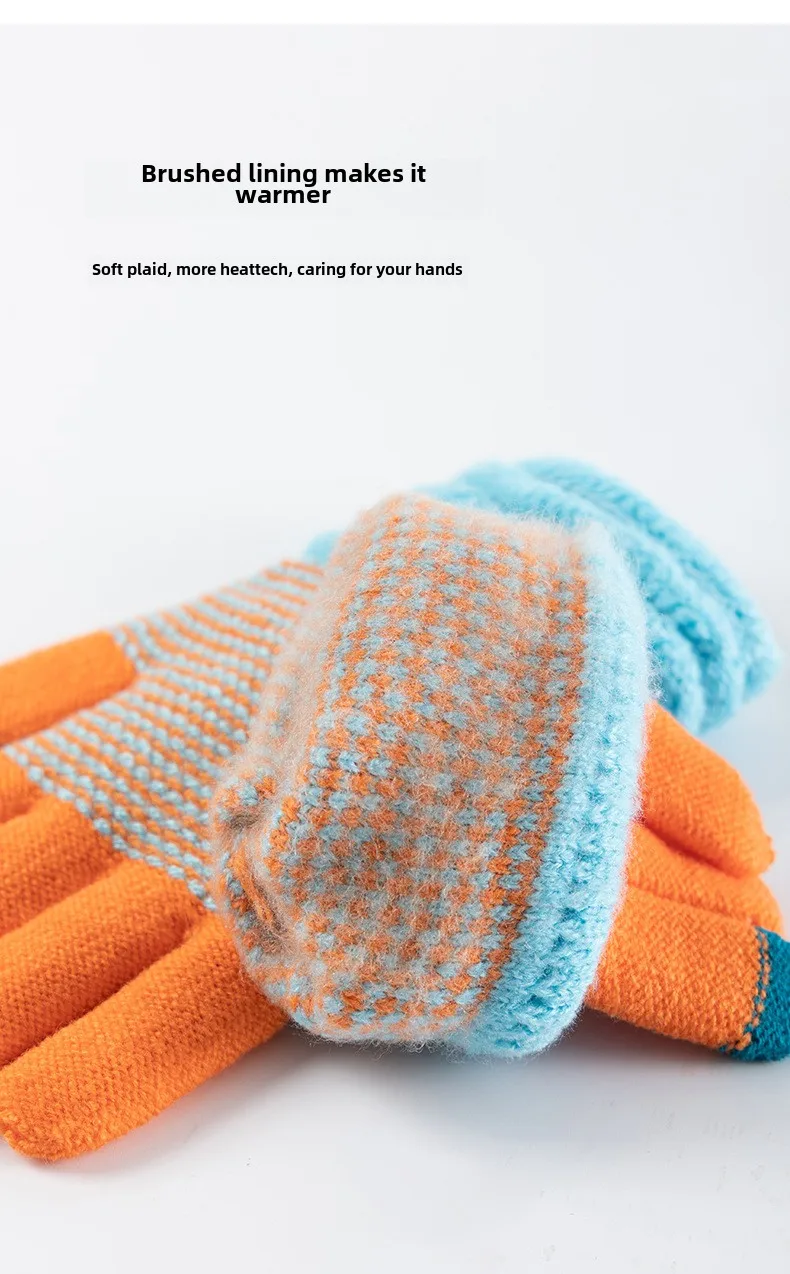 Autumn and Winter Women's Knitted Winter Gloves Cashmere Knitted Women's Warm Thick Gloves Touch Screen Ski Gloves