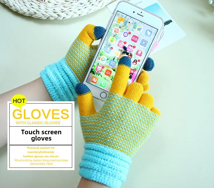 Autumn and Winter Women's Knitted Winter Gloves Cashmere Knitted Women's Warm Thick Gloves Touch Screen Ski Gloves