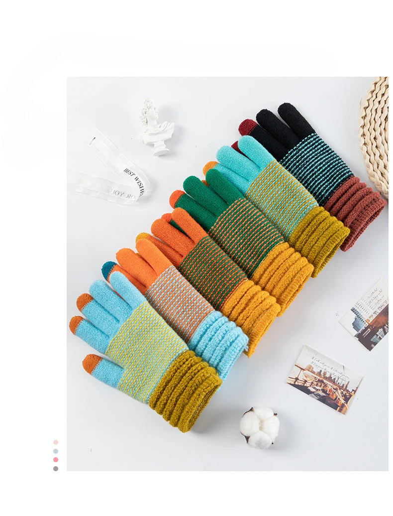 Autumn and Winter Women's Knitted Winter Gloves Cashmere Knitted Women's Warm Thick Gloves Touch Screen Ski Gloves