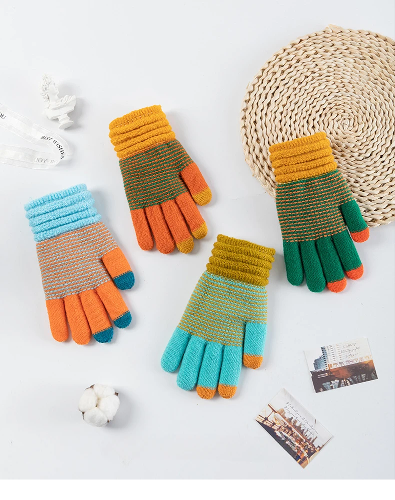 Autumn and Winter Women's Knitted Winter Gloves Cashmere Knitted Women's Warm Thick Gloves Touch Screen Ski Gloves