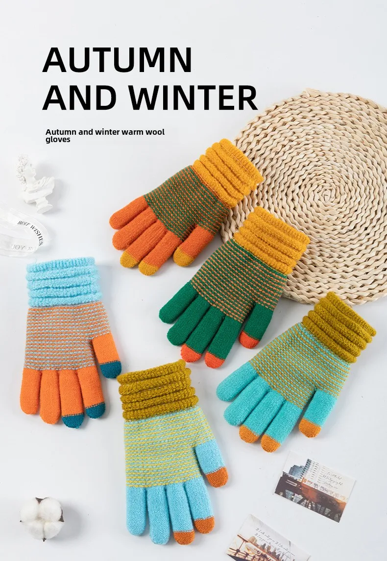 Autumn and Winter Women's Knitted Winter Gloves Cashmere Knitted Women's Warm Thick Gloves Touch Screen Ski Gloves