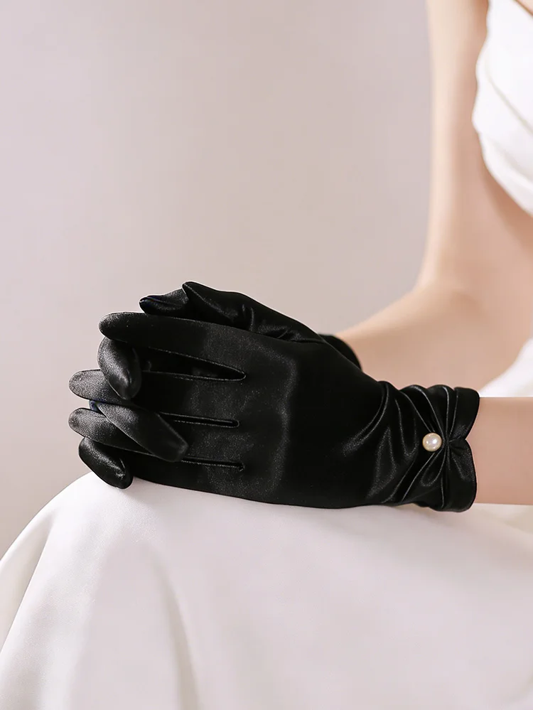 Bridal Gloves 1 Pair Wedding Dress Satin Short Style Elegant Black Retro White Red Wedding Silk Gloves