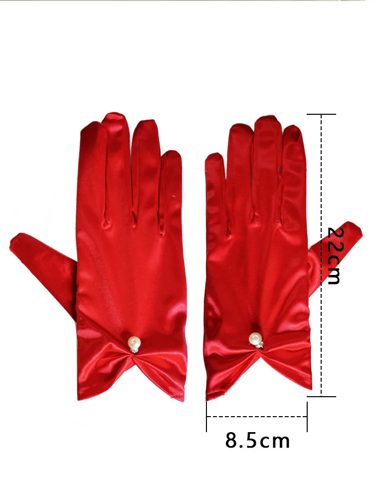 Bridal Gloves 1 Pair Wedding Dress Satin Short Style Elegant Black Retro White Red Wedding Silk Gloves