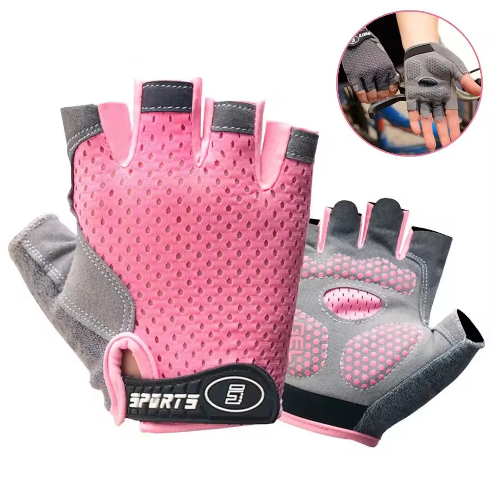 Kids Anti-Slip Cycling Skateboard Gloves Breathable Half-Finger Shock-Absorbing Sports Gloves for Aged 4-12 Summer Spring