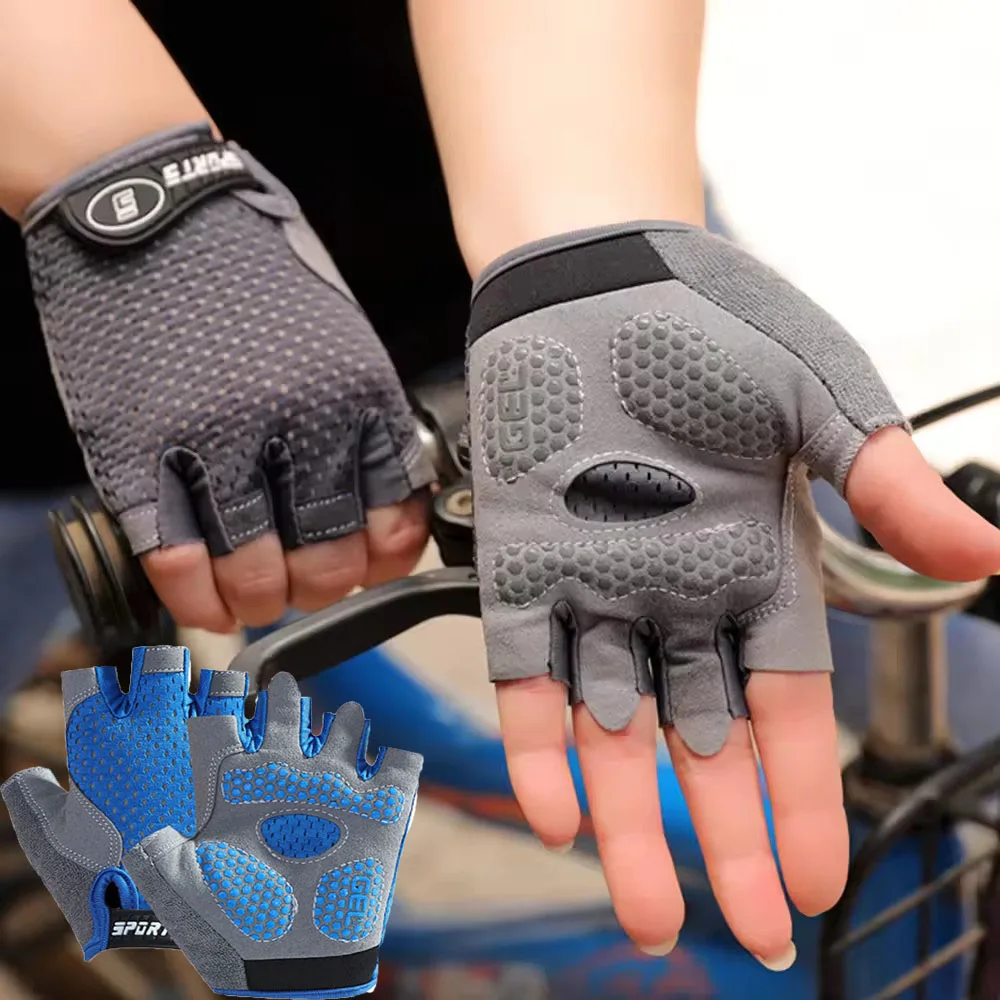 Kids Anti-Slip Cycling Skateboard Gloves Breathable Half-Finger Shock-Absorbing Sports Gloves for Aged 4-12 Summer Spring