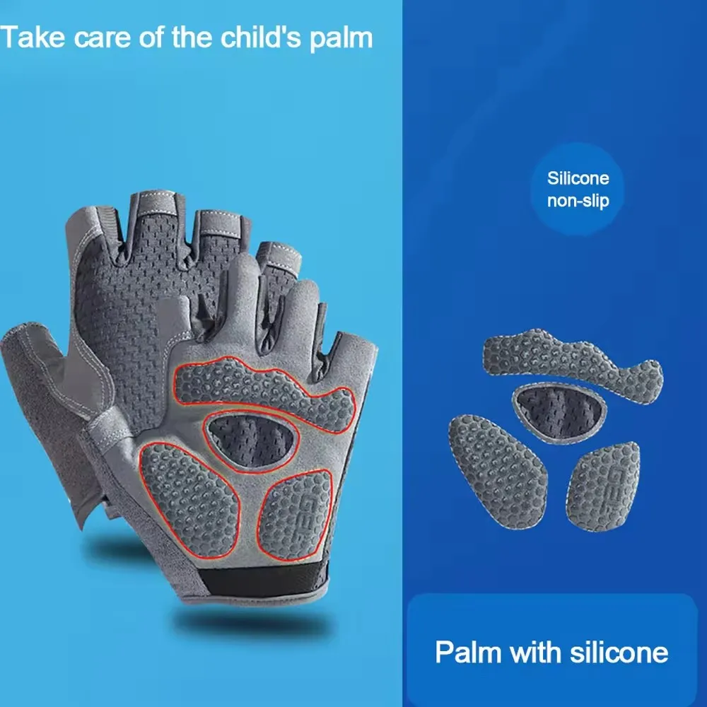 Kids Anti-Slip Cycling Skateboard Gloves Breathable Half-Finger Shock-Absorbing Sports Gloves for Aged 4-12 Summer Spring