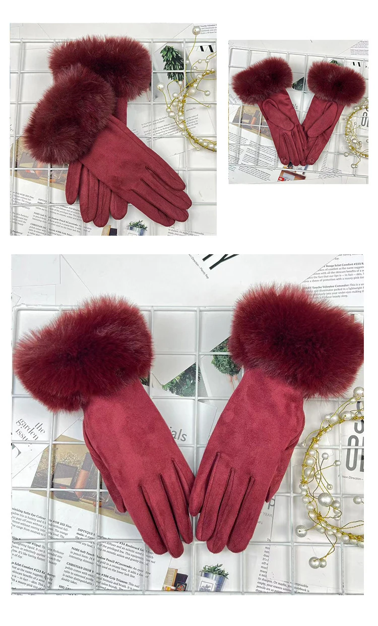 Autumn Winter Women Cute Furry Warm Full Finger Mittens Female Outdoor Cycling Lady Thick Faux Fur Fashion Touch Screen Gloves