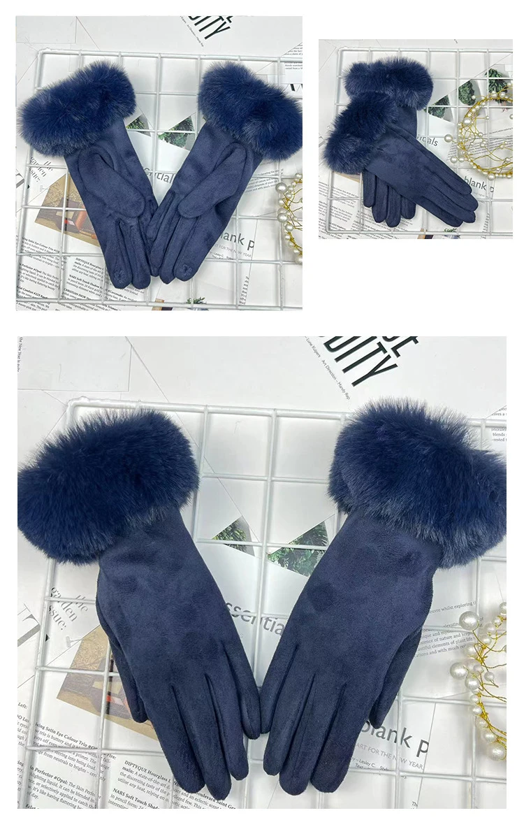 Autumn Winter Women Cute Furry Warm Full Finger Mittens Female Outdoor Cycling Lady Thick Faux Fur Fashion Touch Screen Gloves