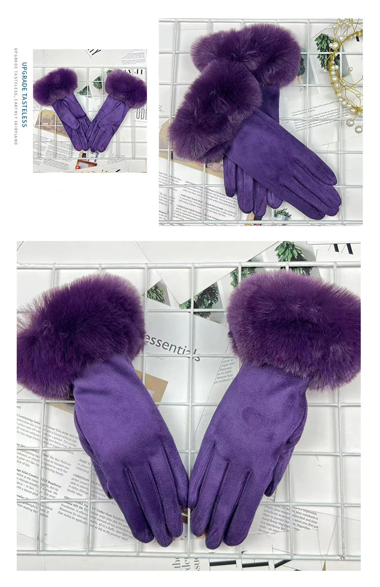 Autumn Winter Women Cute Furry Warm Full Finger Mittens Female Outdoor Cycling Lady Thick Faux Fur Fashion Touch Screen Gloves