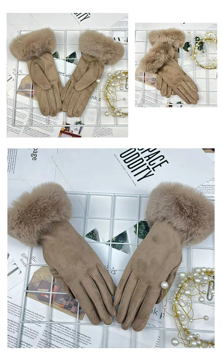 Autumn Winter Women Cute Furry Warm Full Finger Mittens Female Outdoor Cycling Lady Thick Faux Fur Fashion Touch Screen Gloves