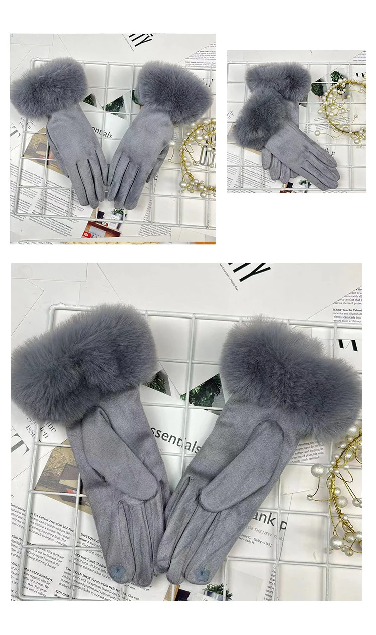 Autumn Winter Women Cute Furry Warm Full Finger Mittens Female Outdoor Cycling Lady Thick Faux Fur Fashion Touch Screen Gloves