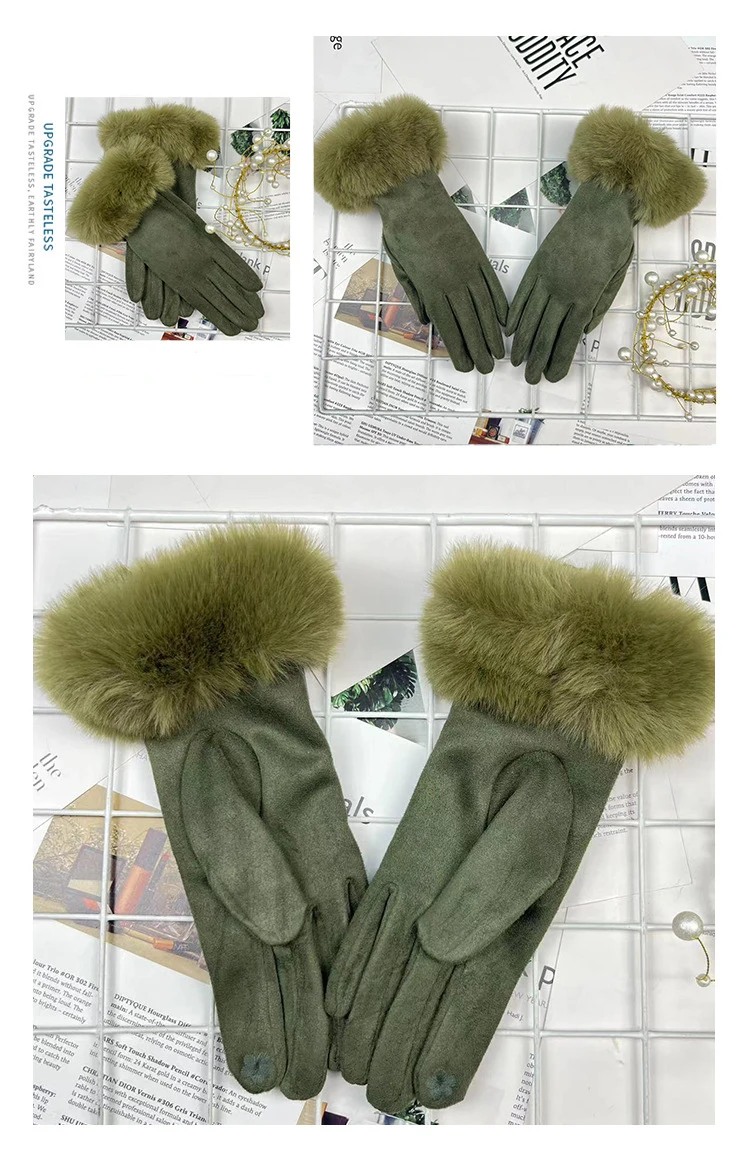 Autumn Winter Women Cute Furry Warm Full Finger Mittens Female Outdoor Cycling Lady Thick Faux Fur Fashion Touch Screen Gloves