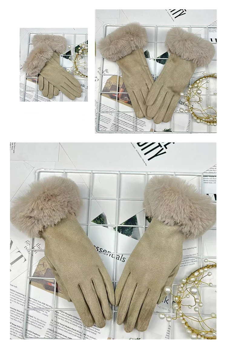 Autumn Winter Women Cute Furry Warm Full Finger Mittens Female Outdoor Cycling Lady Thick Faux Fur Fashion Touch Screen Gloves