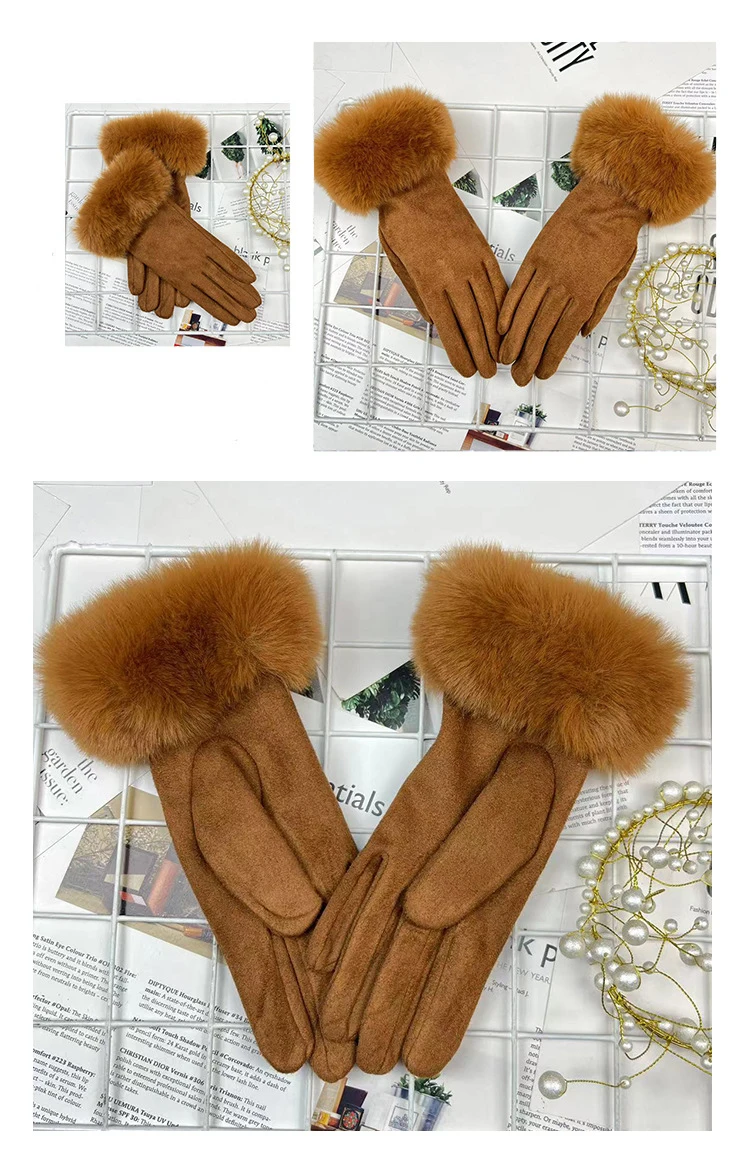 Autumn Winter Women Cute Furry Warm Full Finger Mittens Female Outdoor Cycling Lady Thick Faux Fur Fashion Touch Screen Gloves