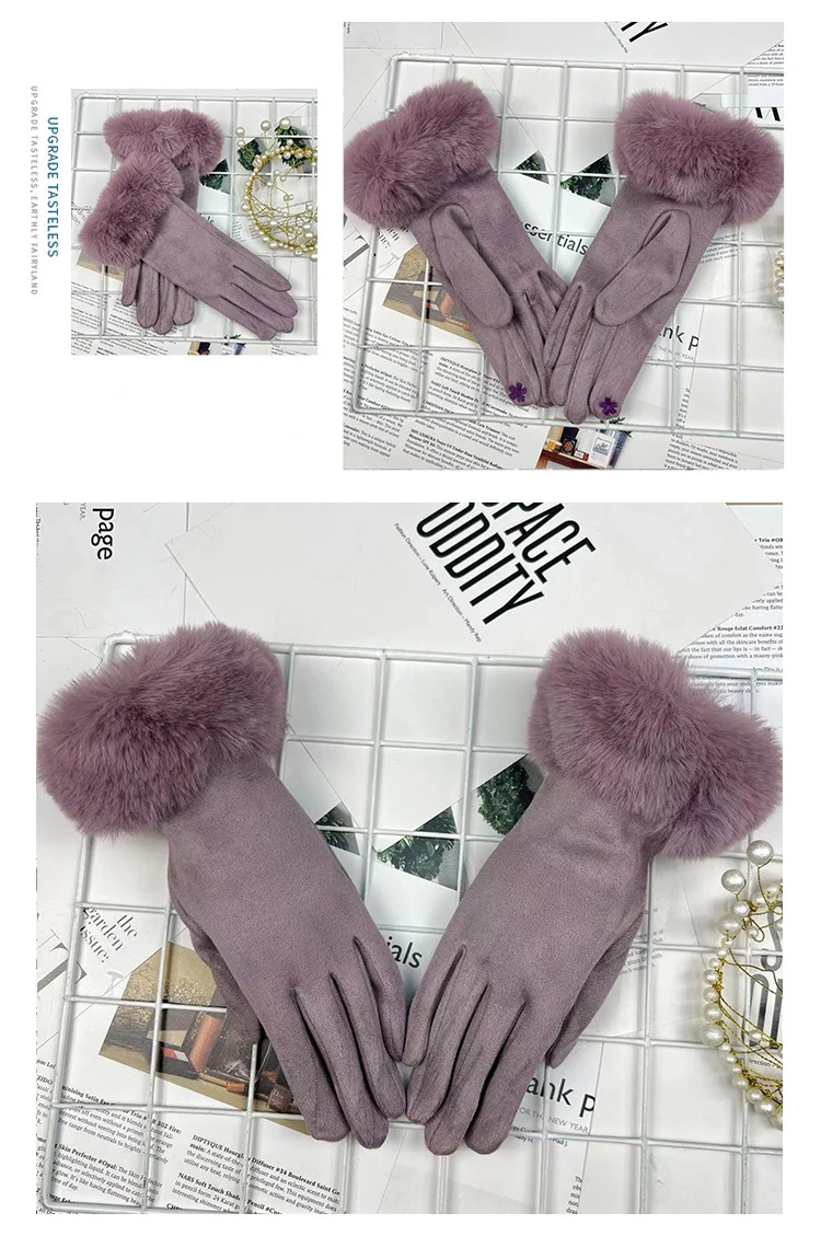 Autumn Winter Women Cute Furry Warm Full Finger Mittens Female Outdoor Cycling Lady Thick Faux Fur Fashion Touch Screen Gloves