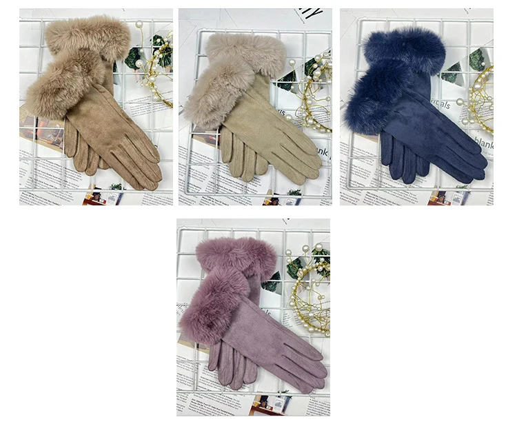 Autumn Winter Women Cute Furry Warm Full Finger Mittens Female Outdoor Cycling Lady Thick Faux Fur Fashion Touch Screen Gloves