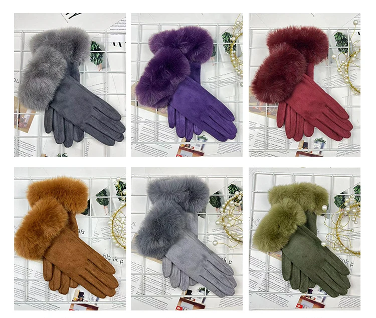 Autumn Winter Women Cute Furry Warm Full Finger Mittens Female Outdoor Cycling Lady Thick Faux Fur Fashion Touch Screen Gloves