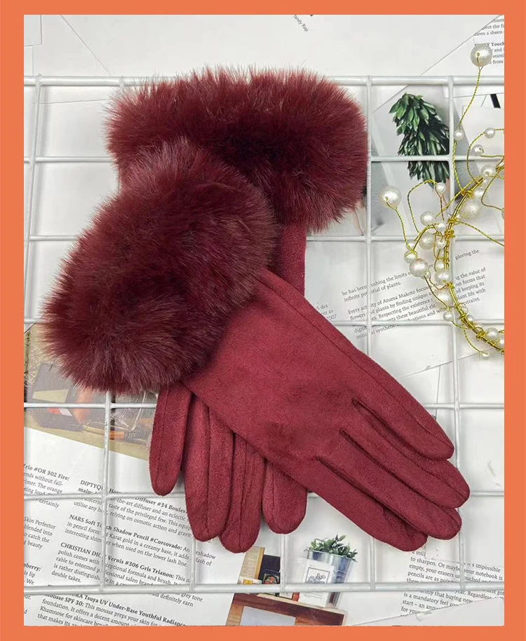 Autumn Winter Women Cute Furry Warm Full Finger Mittens Female Outdoor Cycling Lady Thick Faux Fur Fashion Touch Screen Gloves