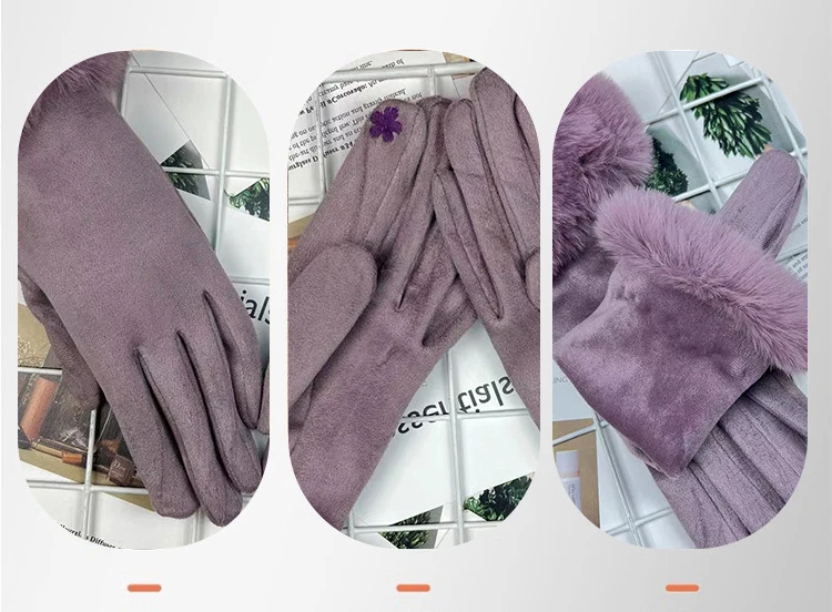 Autumn Winter Women Cute Furry Warm Full Finger Mittens Female Outdoor Cycling Lady Thick Faux Fur Fashion Touch Screen Gloves