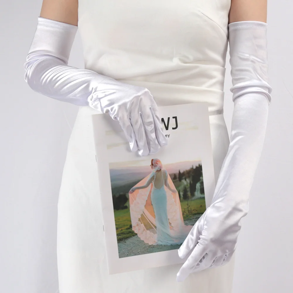 Women Long Satin Soft Multicolor Ceremonial Gloves Drive Ride Dance Performance Sunscreen Cosplay Elasticity Costume Accessories