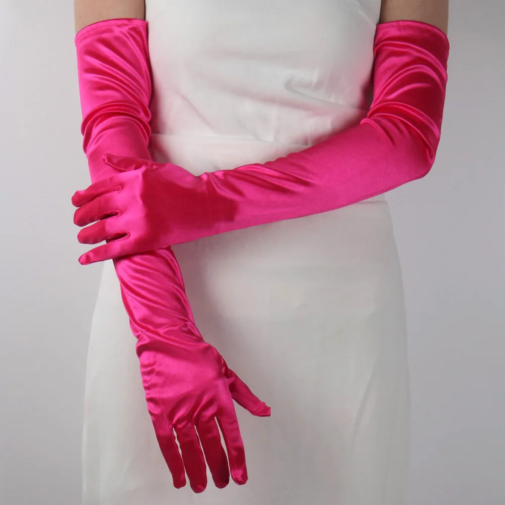 Women Long Satin Soft Multicolor Ceremonial Gloves Drive Ride Dance Performance Sunscreen Cosplay Elasticity Costume Accessories
