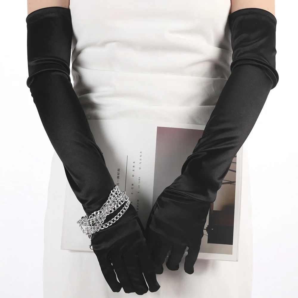 Women Long Satin Soft Multicolor Ceremonial Gloves Drive Ride Dance Performance Sunscreen Cosplay Elasticity Costume Accessories
