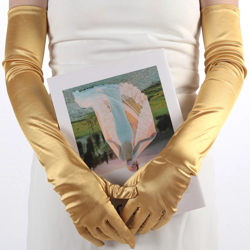 Women Long Satin Soft Multicolor Ceremonial Gloves Drive Ride Dance Performance Sunscreen Cosplay Elasticity Costume Accessories