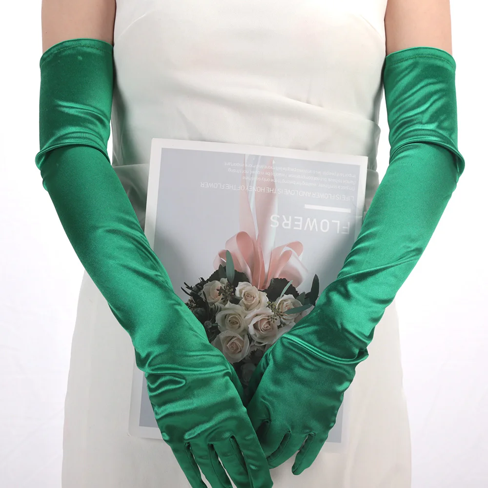 Women Long Satin Soft Multicolor Ceremonial Gloves Drive Ride Dance Performance Sunscreen Cosplay Elasticity Costume Accessories