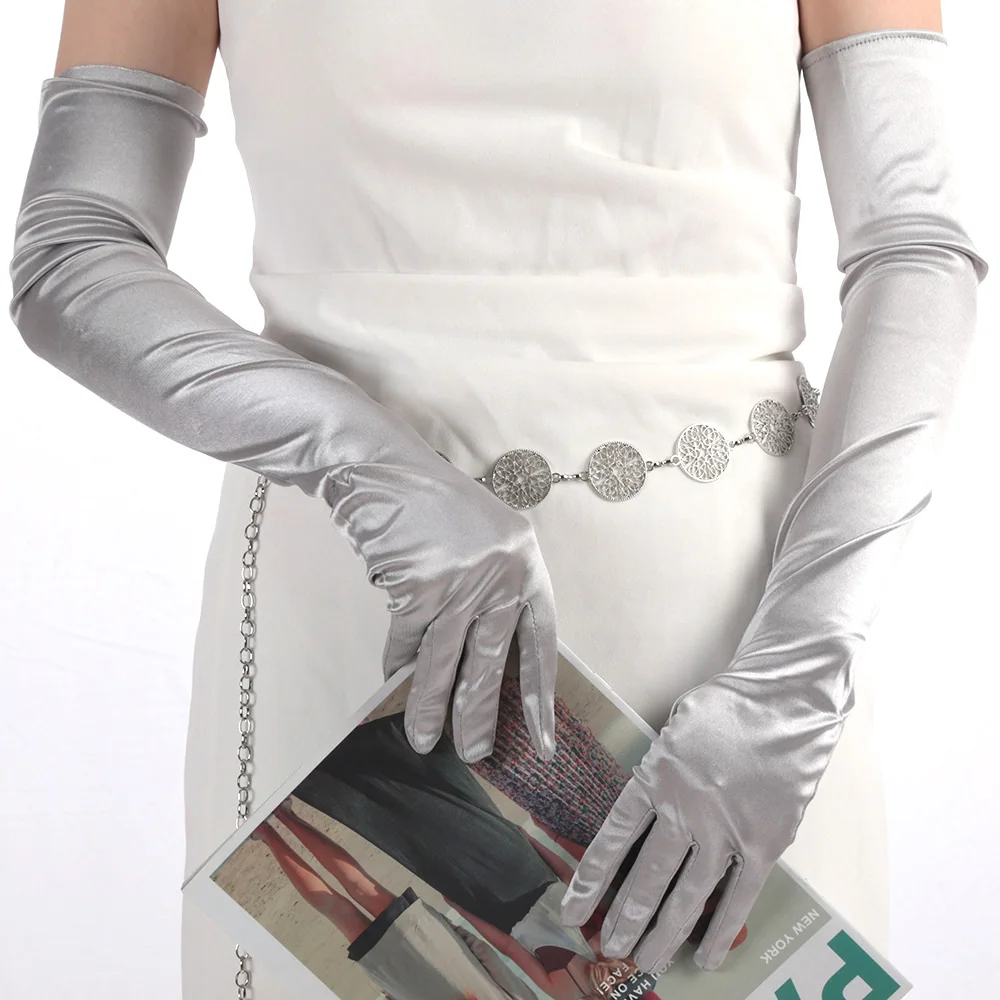 Women Long Satin Soft Multicolor Ceremonial Gloves Drive Ride Dance Performance Sunscreen Cosplay Elasticity Costume Accessories