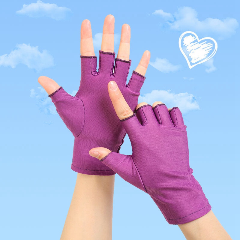 1 Pair Women Casual Elastic Anti-UV Half Finger Gloves Black White Gray Summer Cool Thin Short Cycling Driving Mittens