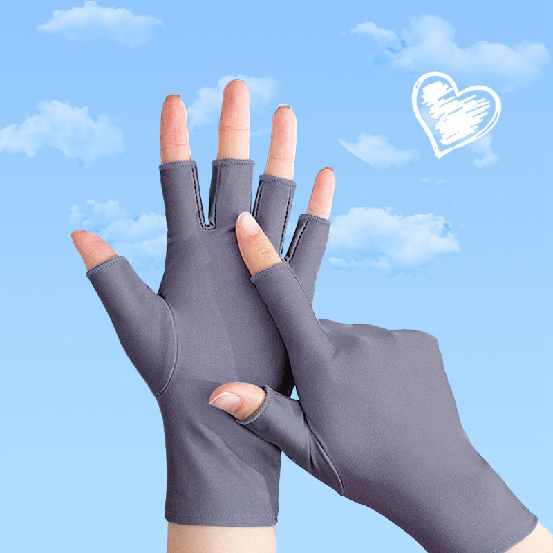 1 Pair Women Casual Elastic Anti-UV Half Finger Gloves Black White Gray Summer Cool Thin Short Cycling Driving Mittens