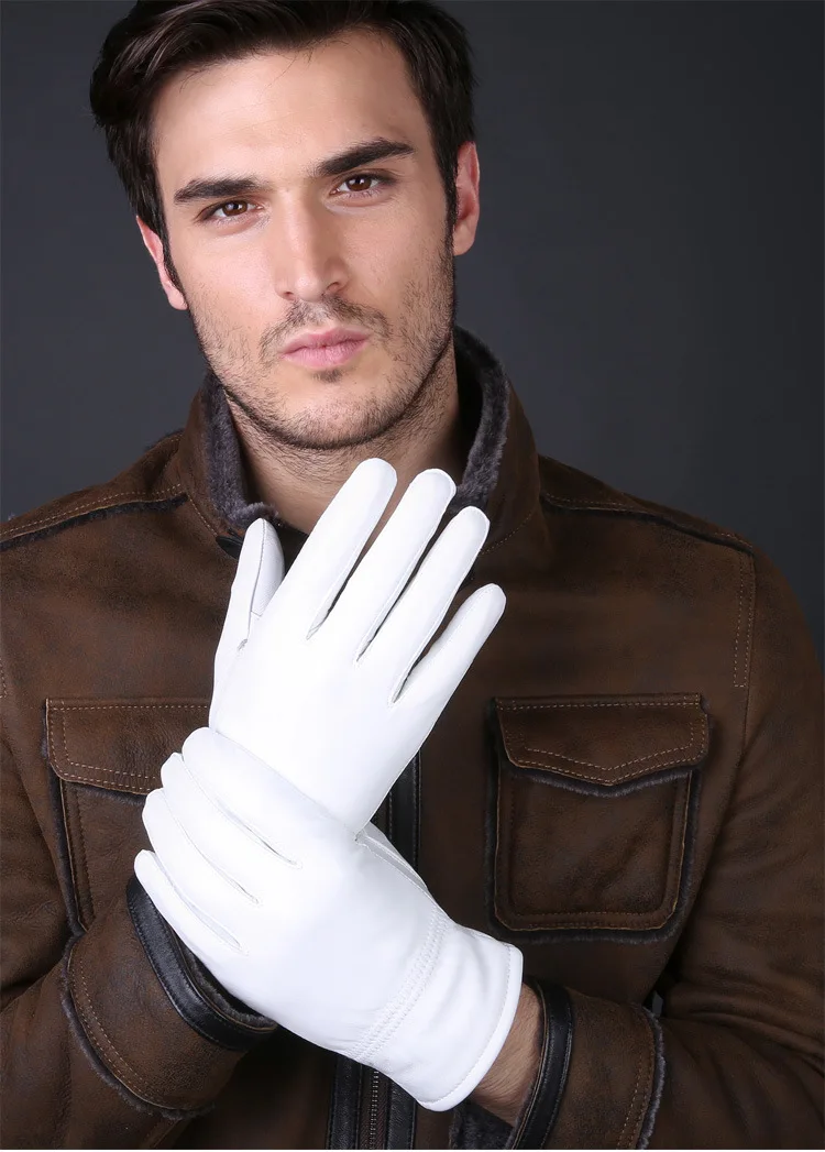 Fashion Genuine Leather White Gloves For Women Man Solid Wrist Buttons Female Lambskin Driving Glove 2025