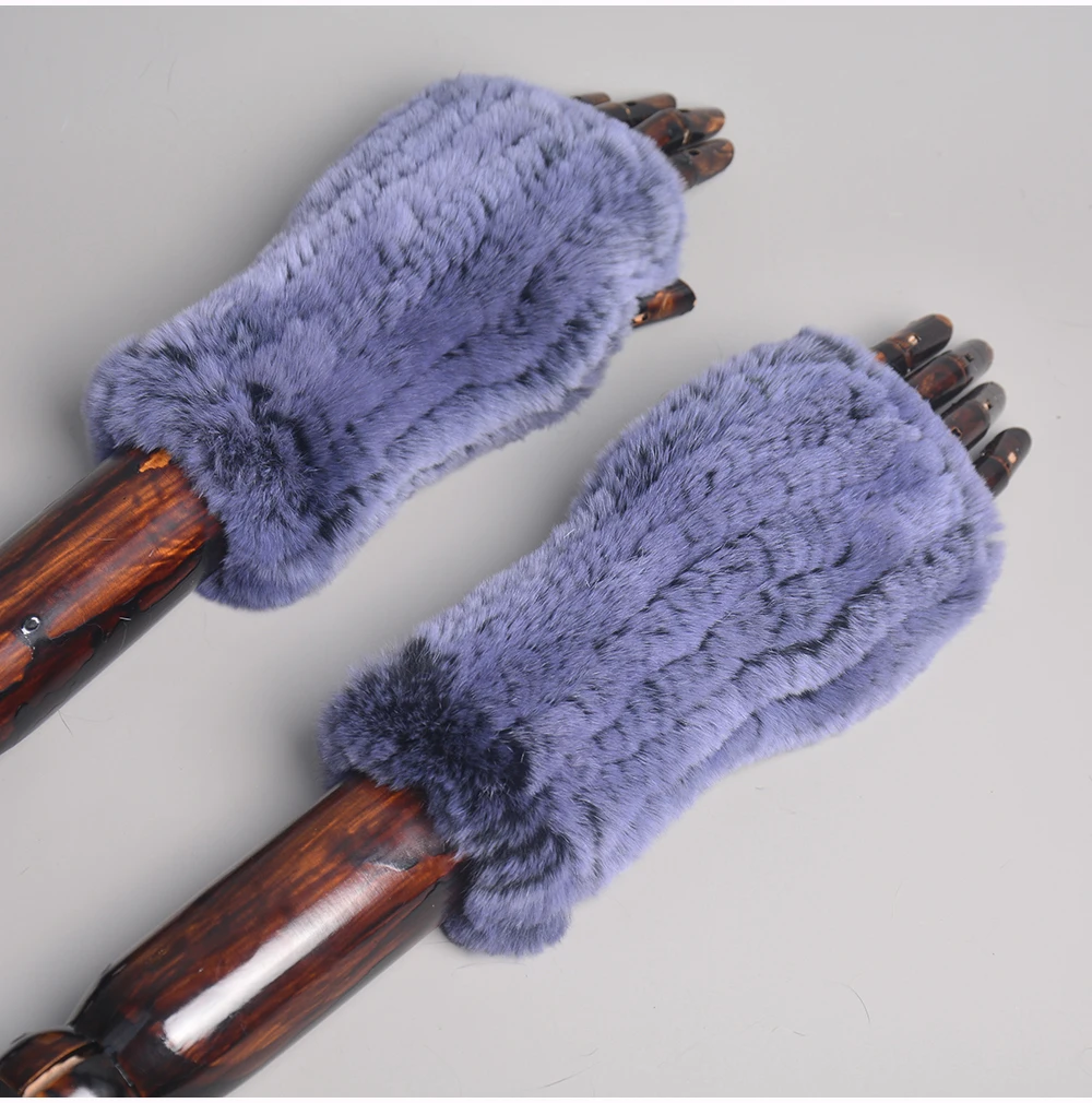 New Style Winter Girl Natural Real Rex Rabbit Fur Gloves Good Elastic Knitted Rabbit Fur Mittens Lady Real Rex Rabbit Fur Gloves