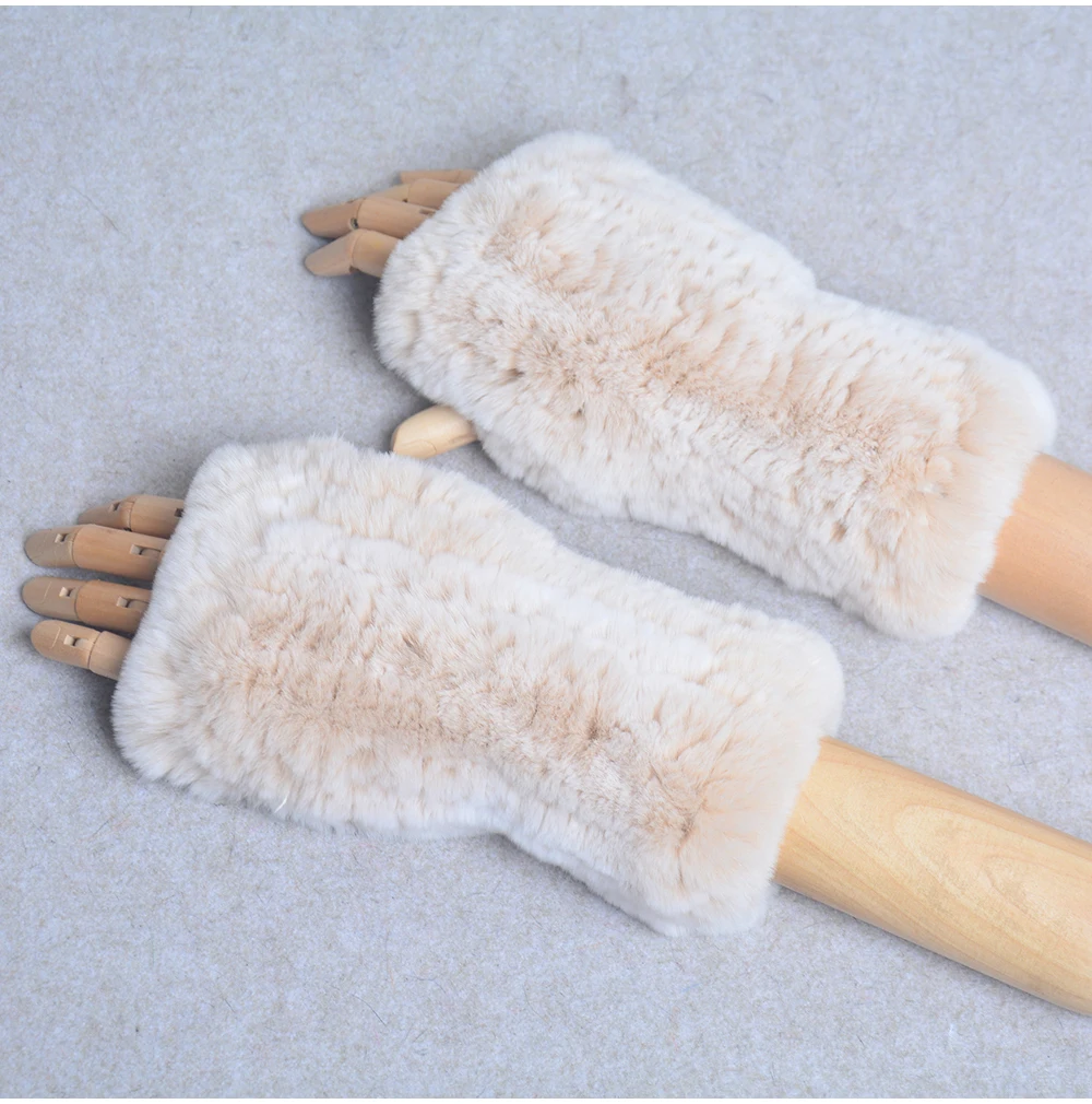 New Style Winter Girl Natural Real Rex Rabbit Fur Gloves Good Elastic Knitted Rabbit Fur Mittens Lady Real Rex Rabbit Fur Gloves