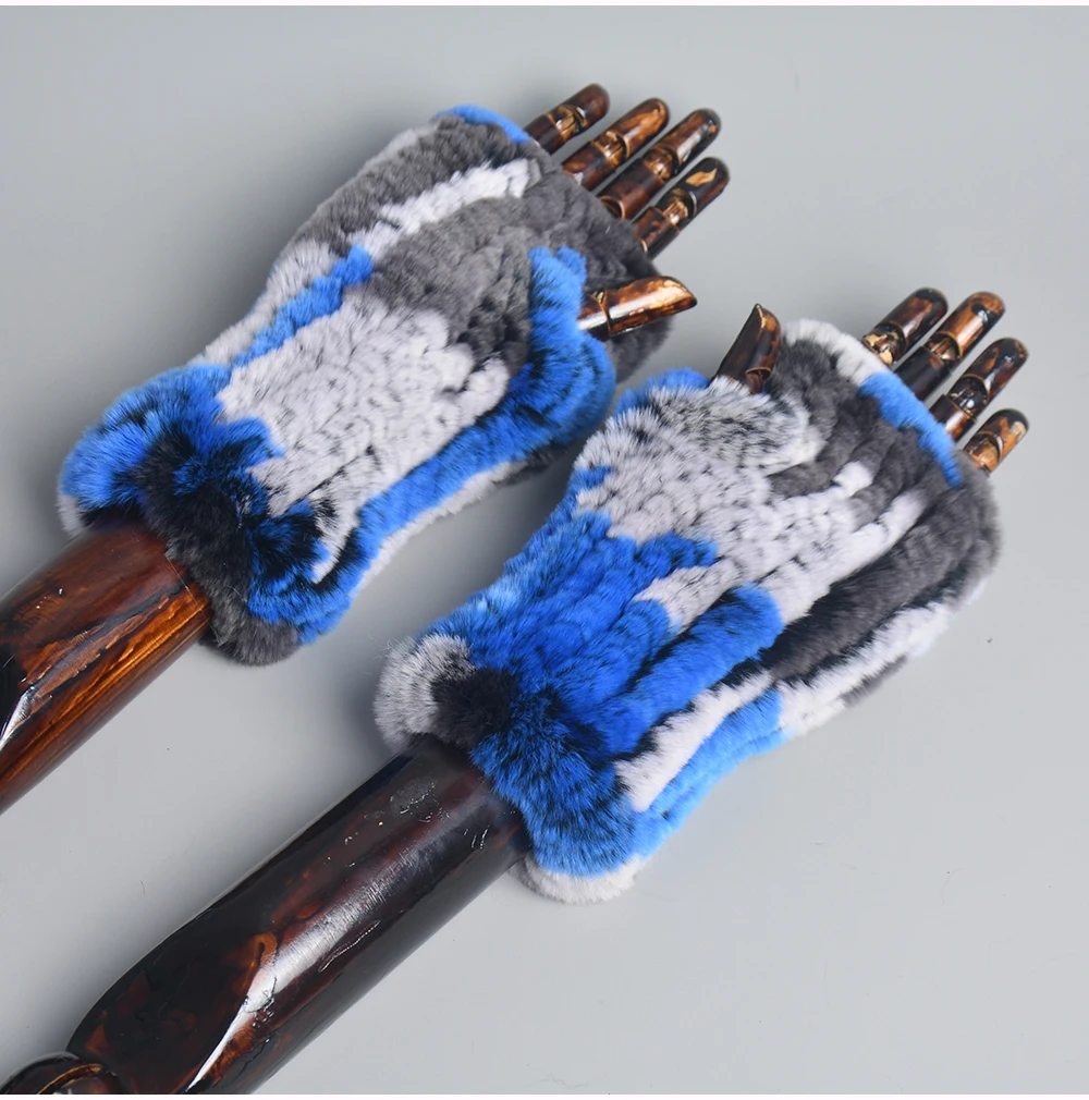New Style Winter Girl Natural Real Rex Rabbit Fur Gloves Good Elastic Knitted Rabbit Fur Mittens Lady Real Rex Rabbit Fur Gloves