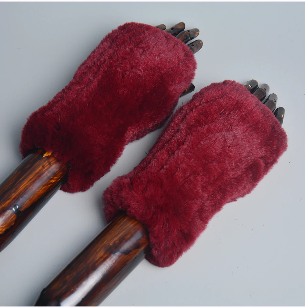 New Style Winter Girl Natural Real Rex Rabbit Fur Gloves Good Elastic Knitted Rabbit Fur Mittens Lady Real Rex Rabbit Fur Gloves