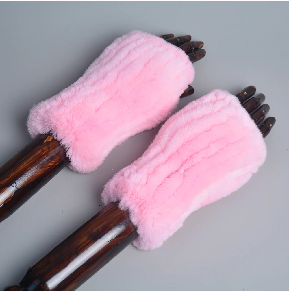 New Style Winter Girl Natural Real Rex Rabbit Fur Gloves Good Elastic Knitted Rabbit Fur Mittens Lady Real Rex Rabbit Fur Gloves