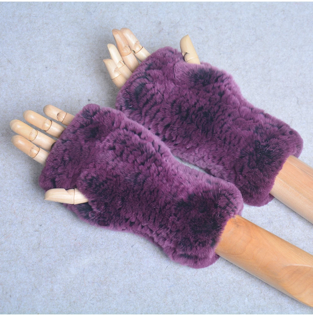 New Style Winter Girl Natural Real Rex Rabbit Fur Gloves Good Elastic Knitted Rabbit Fur Mittens Lady Real Rex Rabbit Fur Gloves