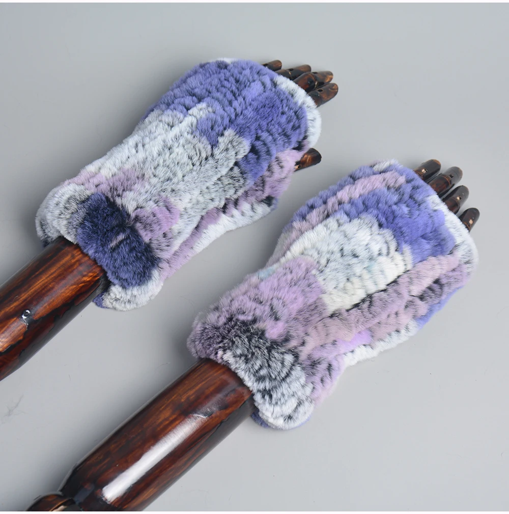 New Style Winter Girl Natural Real Rex Rabbit Fur Gloves Good Elastic Knitted Rabbit Fur Mittens Lady Real Rex Rabbit Fur Gloves