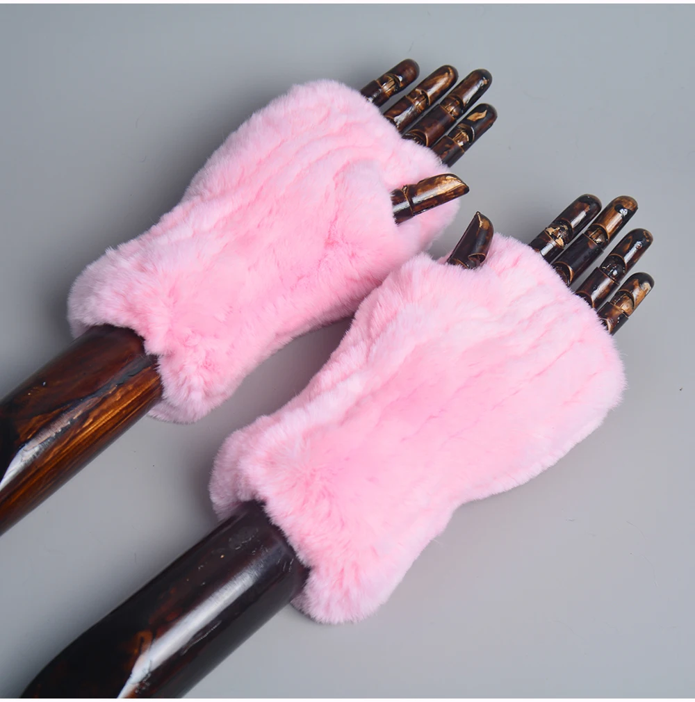 New Style Winter Girl Natural Real Rex Rabbit Fur Gloves Good Elastic Knitted Rabbit Fur Mittens Lady Real Rex Rabbit Fur Gloves